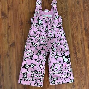 NWOT Obermeyer girls pink and black ski pants jumpsuit size 2 bib pant
